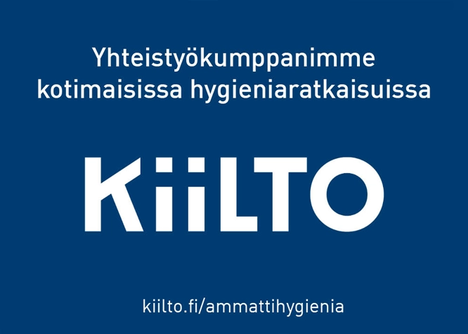Kiilto Oy:n kuva, jossa teksti: Yhteistyökumppanimme kotimaisissa hygieniaratkaisuissa.